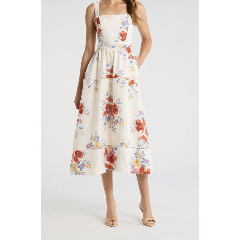 Reformation Women's Everett Linen Floral Midi Soprano Sundress Size 0
